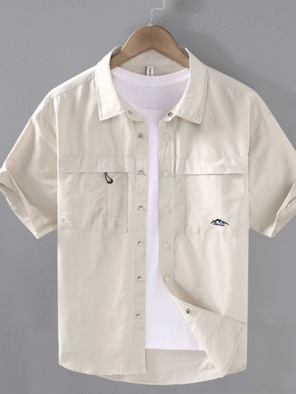 

Retro Japanese Sle Men's ort Sve Work irt Casual Summer Trend k Button Design irt Jaet Stand Fit Youth Fas...