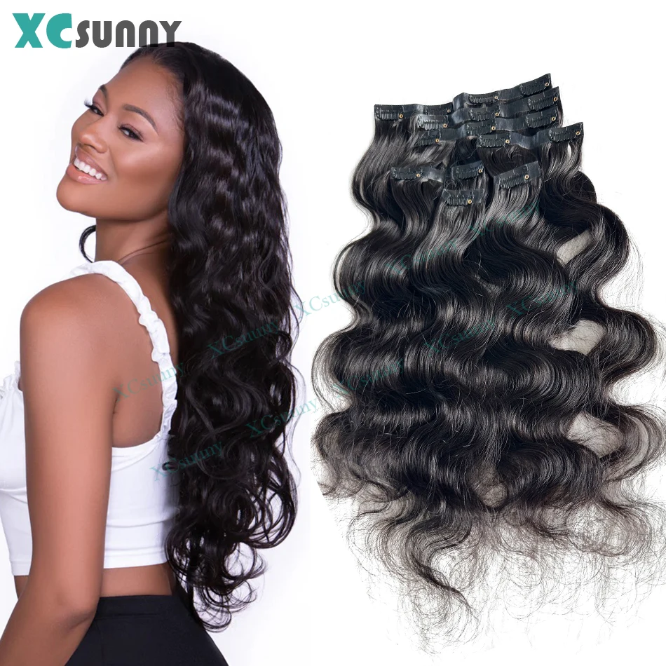 PU Clip Ins Hair Extensions Human Hair Body Wave Seamless Clip Ins Human Hair Double Drawn Skin Weft Clip In For Women 100g-240g