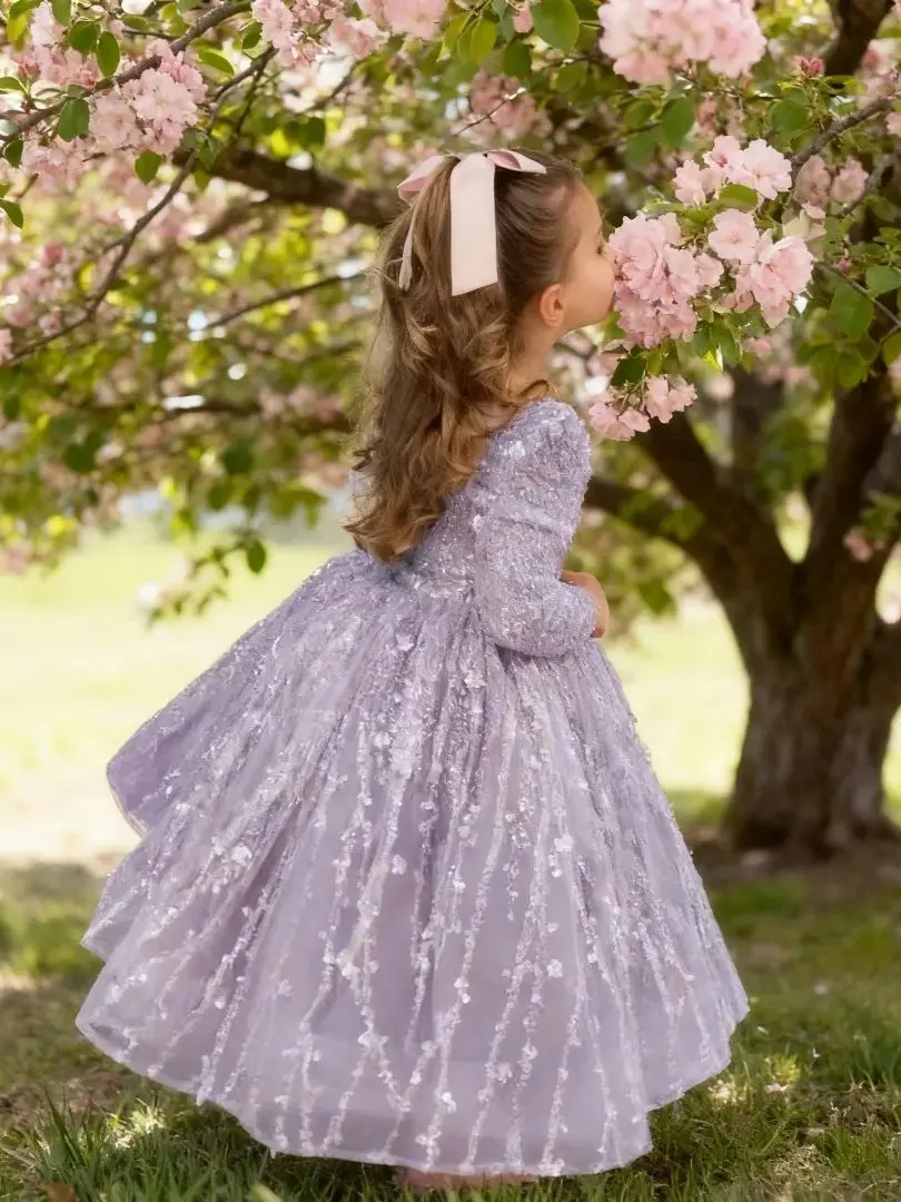 

Girls Sequin Embroidered Tulle Gown With Bow Accent Perfect For Flower Girl Duties Birthday Celebrations Piano Perfo