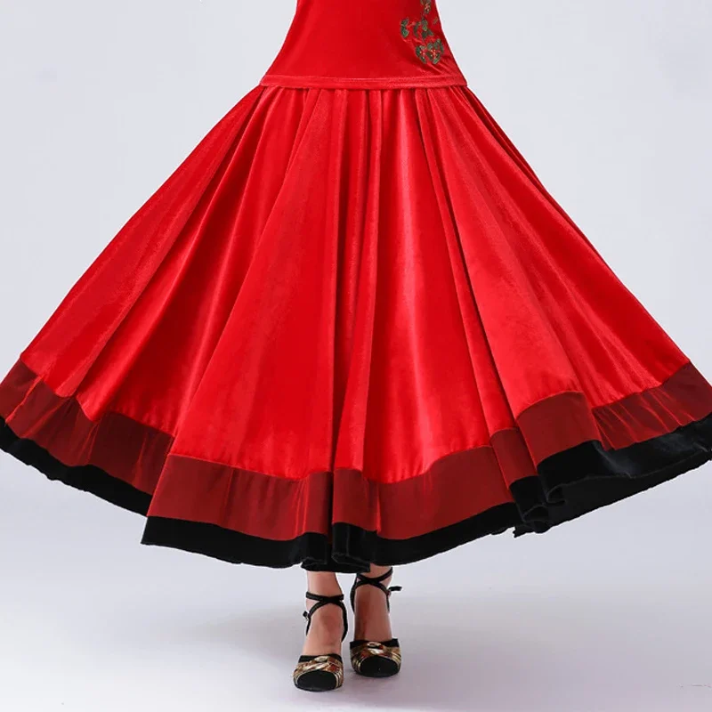Women Velvet Flamenco Skirt Classical Spanish Bullfight Dance Costume European Stage Performance Clothing High Waist Dancewear