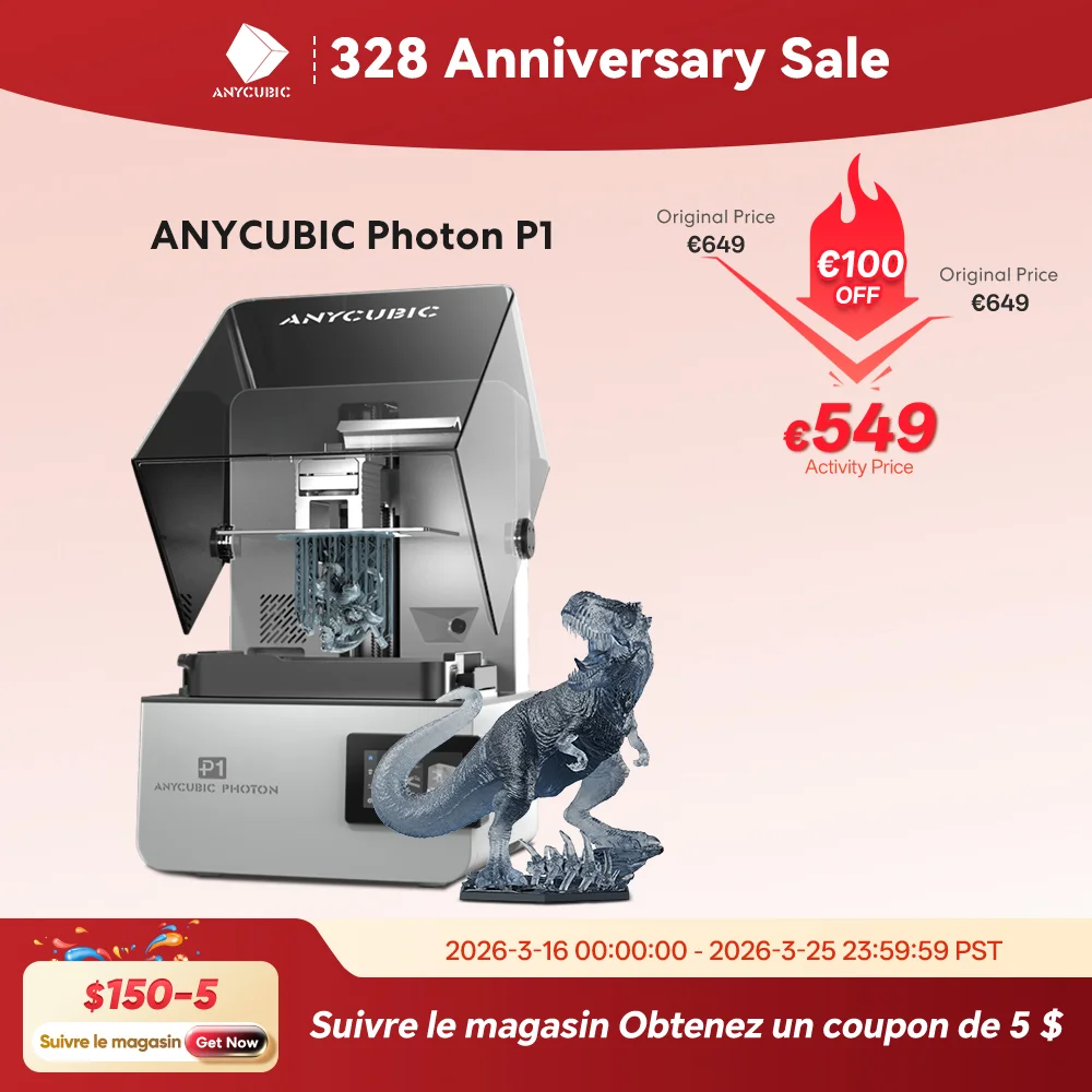 Imprimante 3D ANYCUBIC Photon P1 à résine prenant en charge l'impression bicolore et multi-matériaux, plaque de construction en acier rectifié de précision pour les amateurs