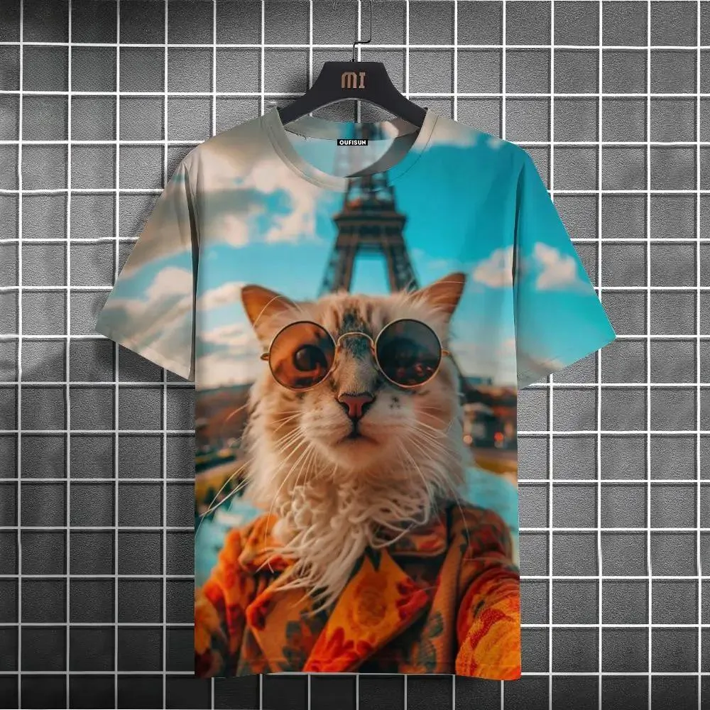 Cute Cat 3d Printed Summer Unisex t-Shirt manica corta Creative Yet Personality O Collar Casual comoda maglietta allentata