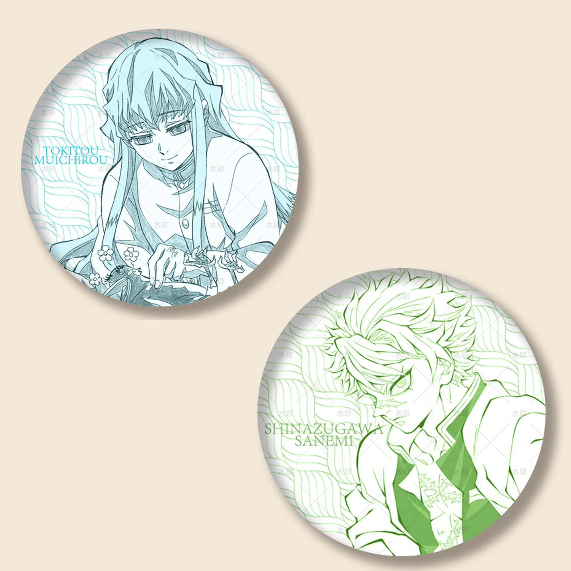 Pin de figura de dibujo de línea de Ghost Line, Pin de Muichiro Tokito, Pin de Sanemi Shinazugawa, Insignia metálica coleccionable, Accesorio para Itabag, Juguete