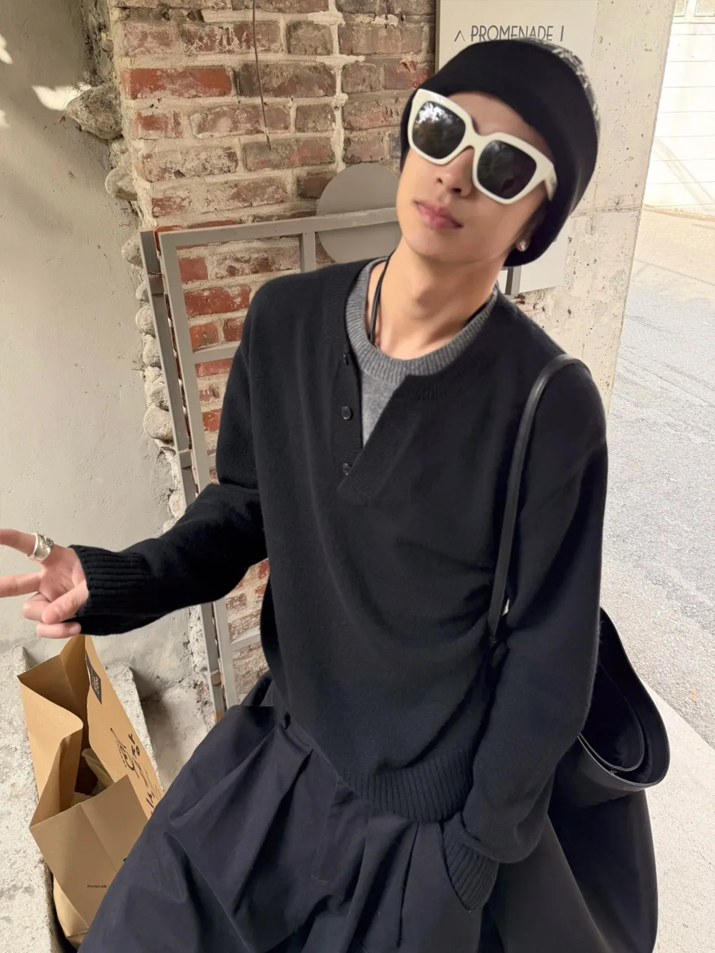 

Двухслойный вязаный свитер с воротником на пуговицах, повседневный, осенне-зимний, американский, ретро, Cleanfit, High nce Sensation Sw...