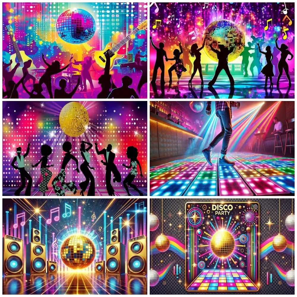 

Disco Glitter Party Decoration 90s 80s 70s Vintage Night Club Backdrop Boogie Dance Music Stage Lights Background Photo Studio