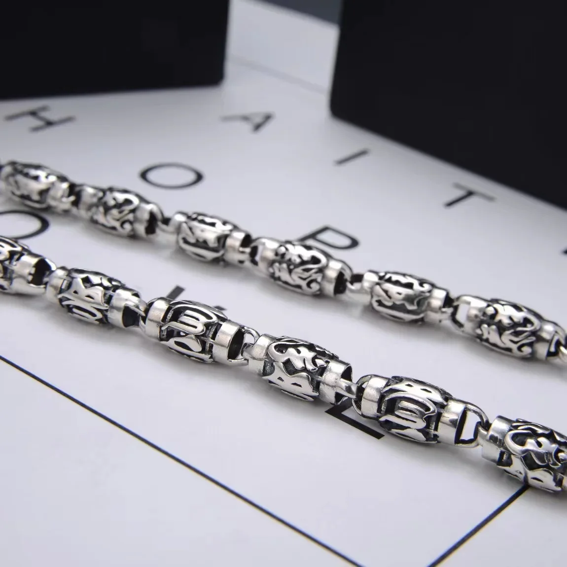 Vintage Gothic Punk Male Female S925 Sterling Silver Mantra Chains Necklaces for Men Women Hip Hop Party Jewelry Accessories