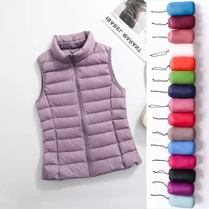 

11 Colors Women Vest 2025 New Spring Female Windproof Lightweight Warm Waistcoat Sleeveless Puffer Coat White Duck Down Parka