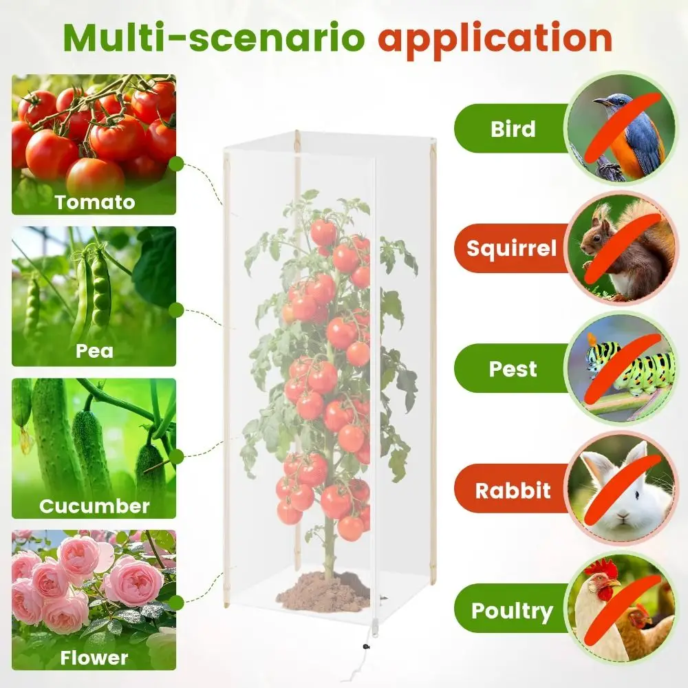 Fine Mesh Plant Netting Cover Zipper Closure Tear Resistant Tomato Cage Cover Durable Breathable Plant Protection Net