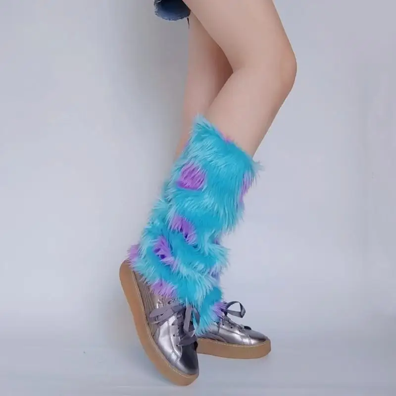 P8DB mujeres espesan cubierta difusa bota azul Púrpura Monsters cosplay Calentadores piernas calcetines