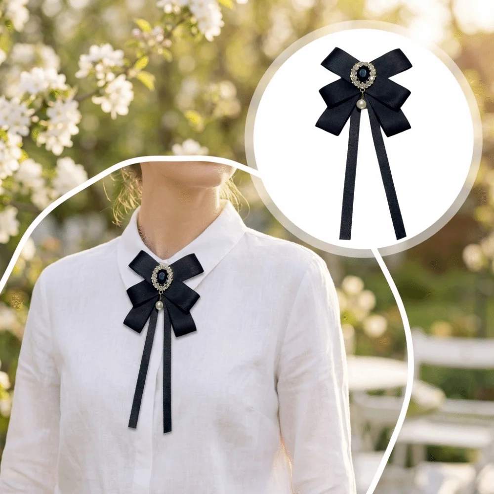 Accessory Rhinestone Women's Bow Tie Pearl Pendant Elegant Shirts Bow Tie Adjustable Shirt Brooch For Shirts