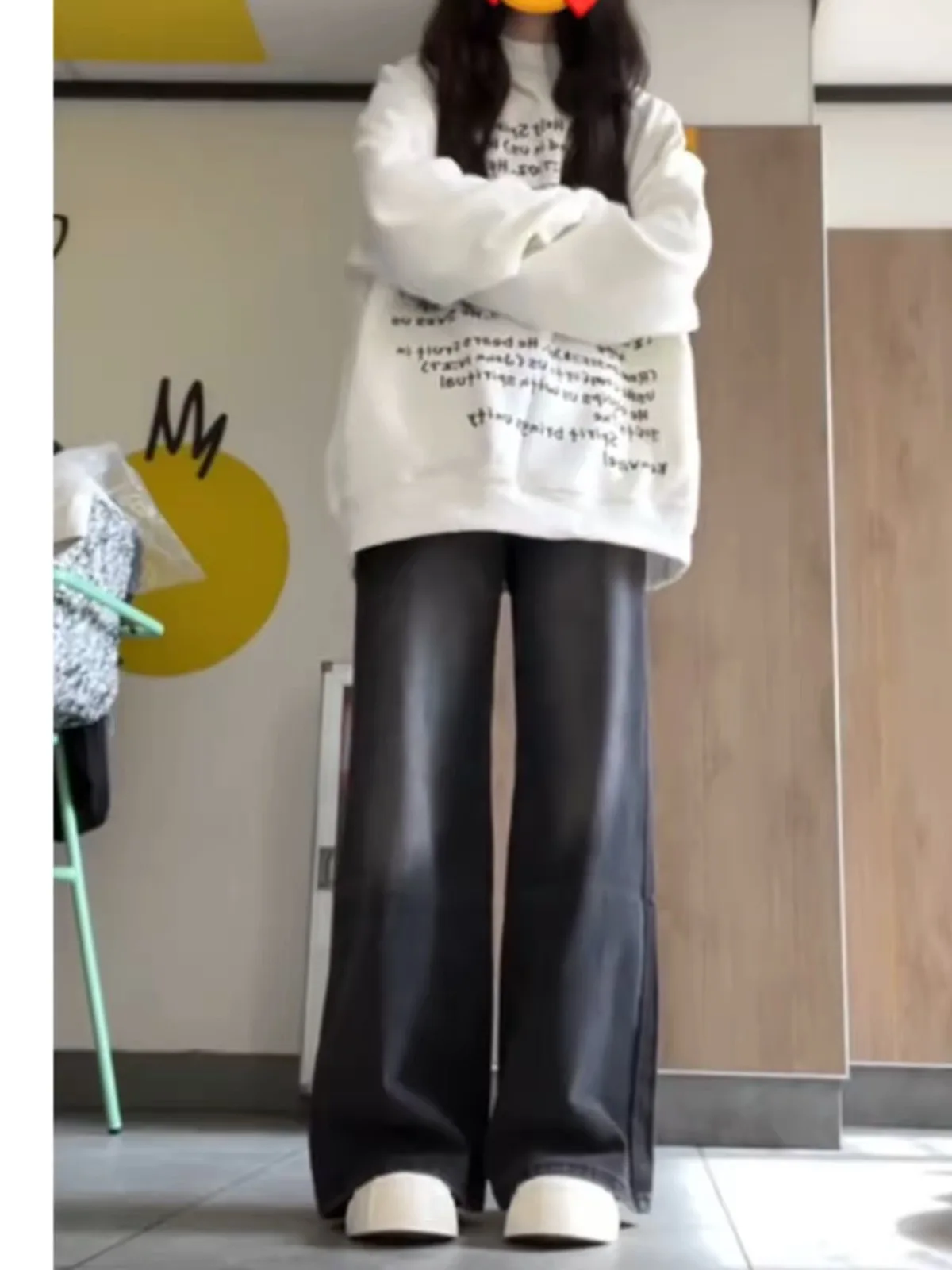 Loose Wide Leg Denim Jeans for Women Casual High Waist Straight Leg Pants Black Grey Early Autumn New Style Student Loose Fit