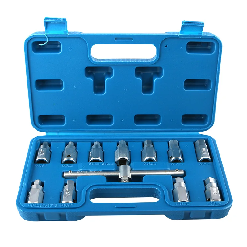 12pcs automotive oil pan screw wrench socket hexagon oil drain screw tool oil pan screw removal