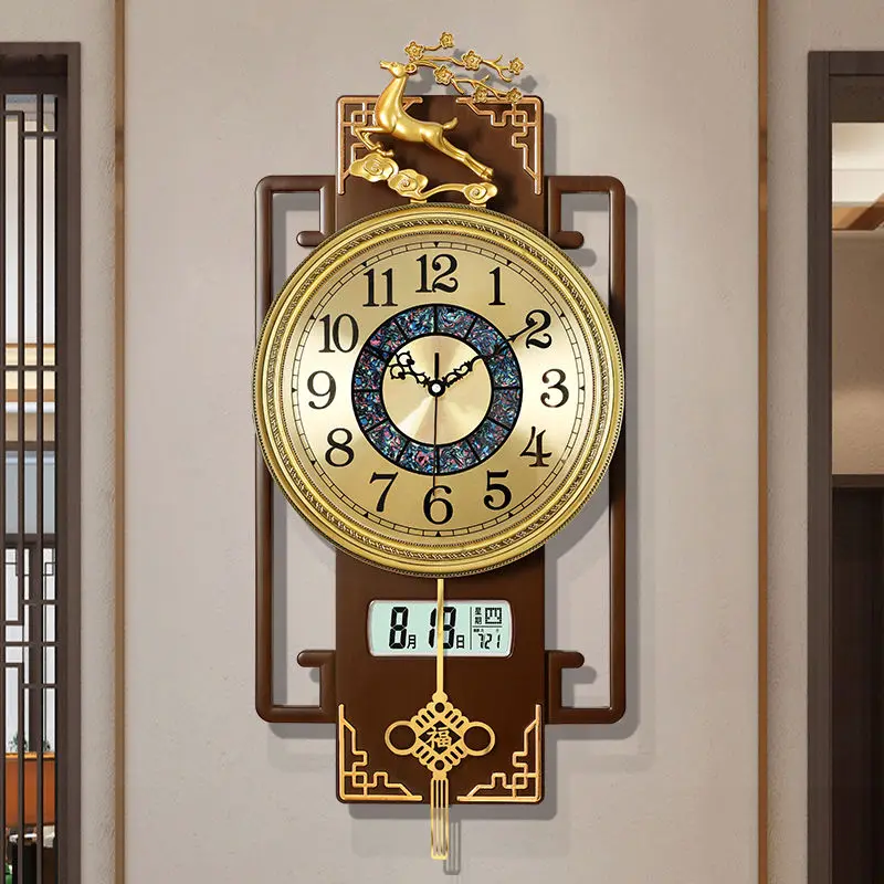 New Chinese-style light luxury wall clock living room home fashion 2023 new wall-free decorative atmospheric clock watch