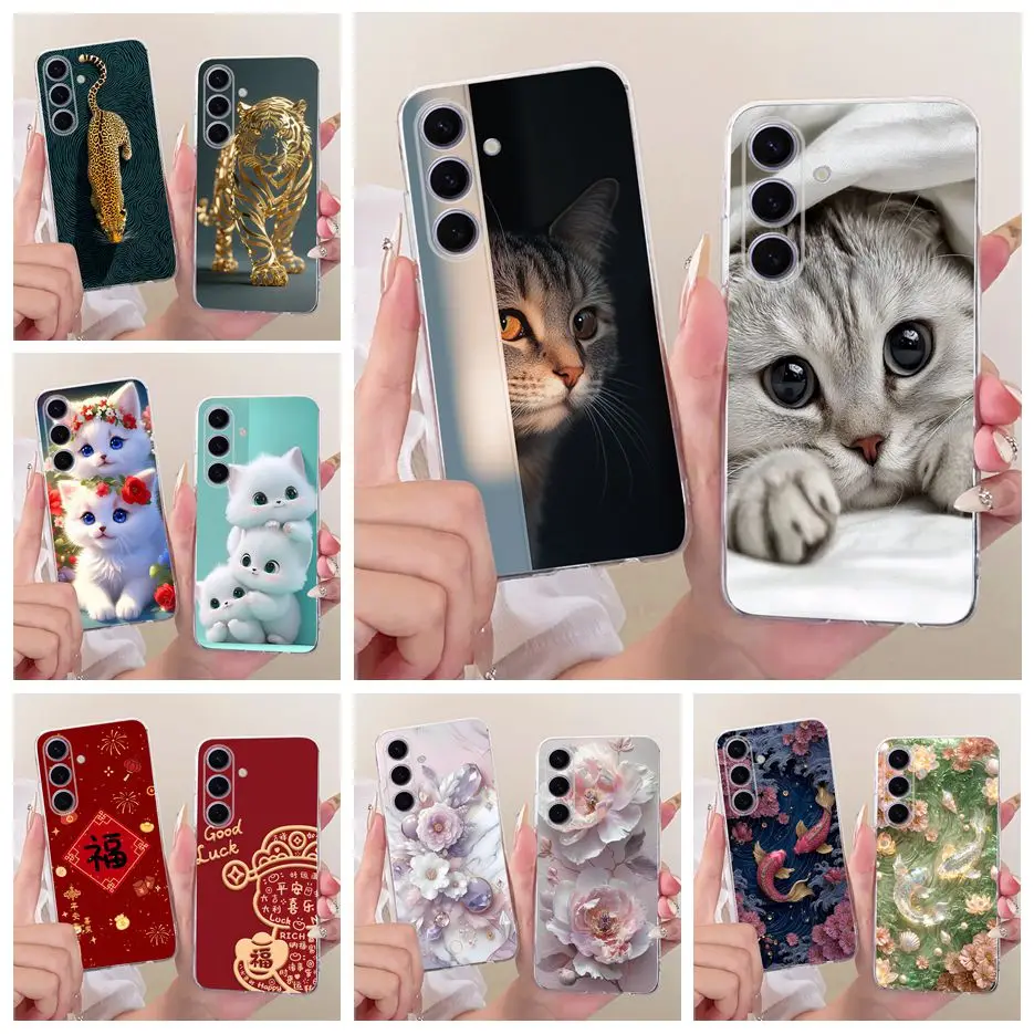 For Samsung Galaxy S24 FE Case S24 Plus Cute Cat Luxury Painted Cover Soft Slim Phone Case For Samsung S24 Ultra S 24 S24+ Shell