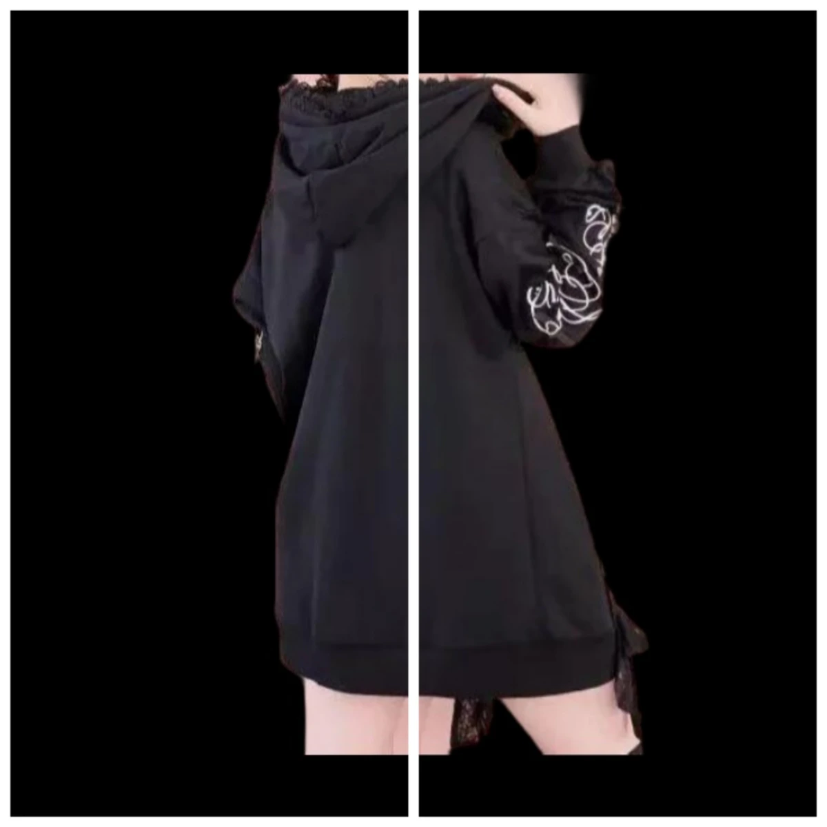 

Mid-Length Sweatshirt Autumn Winter Casual Hoodie Versatile Japanese Style Zipper Lace Patchwork Loose Zipper Hooded Jacket