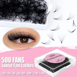 CoMango 500Fans Promade Fans Eyelashes Extension Bulk 3D 6D 10D 12D 14D 16D  Pointy Stem 0.05/0.07 C/D Curl  Premade Volume Fans