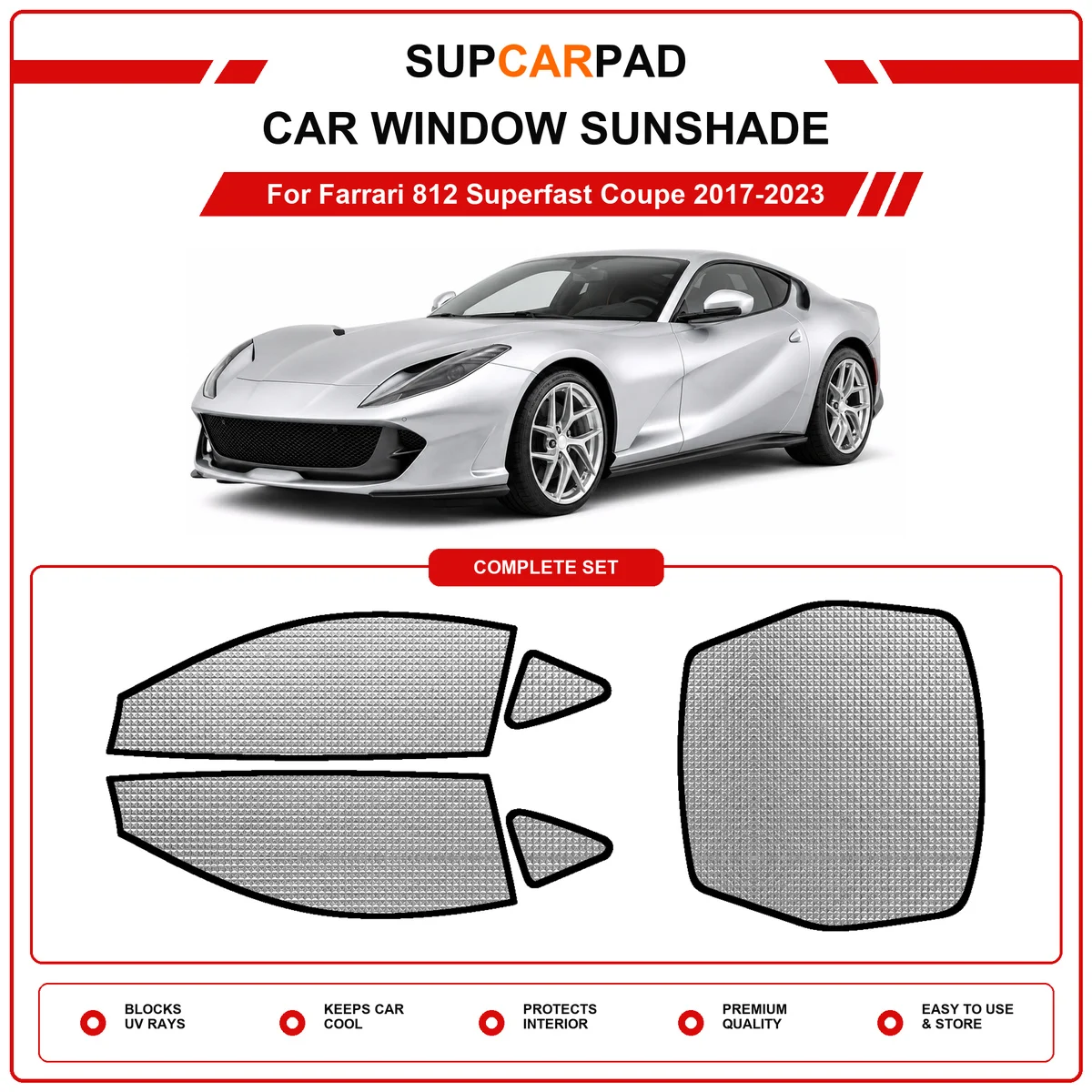 For Farrari 812 Superfast Coupe 2017-2023 Pre‑Cut Auto Window Sunshade Anti‑UV Car Sun Visor Protector