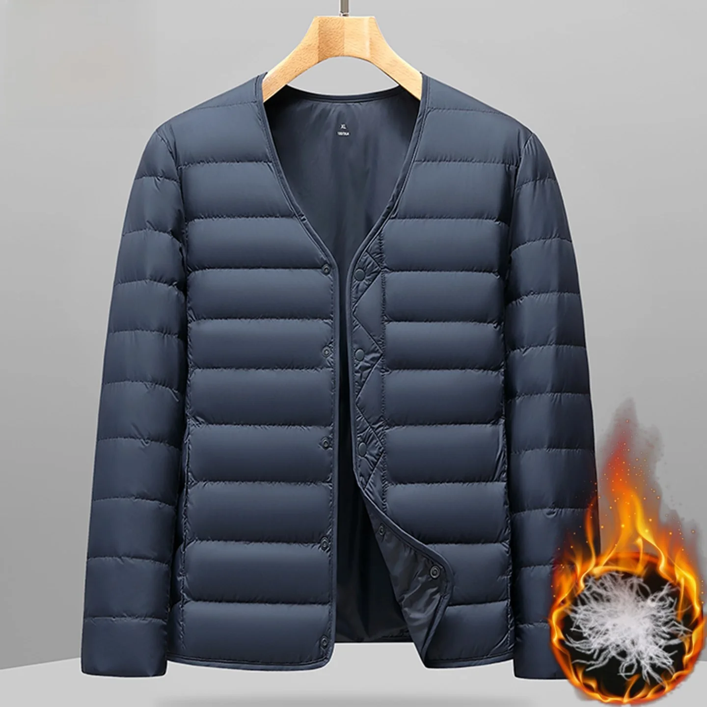 

Pierre Cardin Men's Lightweight V-Ne down Jaet Thin Warmth Home Leisure Casual Sle No-Collar Inner Wear Autumn Winter