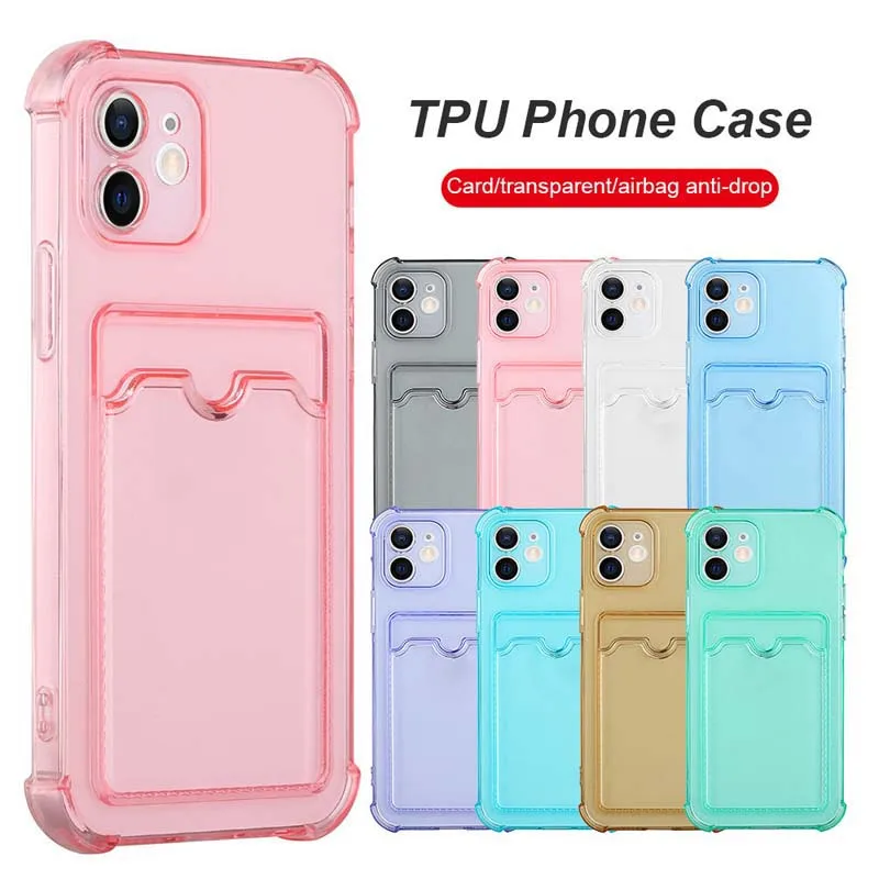 Fashion Airbag Card Slot Phone Case for iPhone 11 12 13 Mini 14 Pro Max Anti Knock Back Cover for iPhone 7 8 Plus X XR XS Max