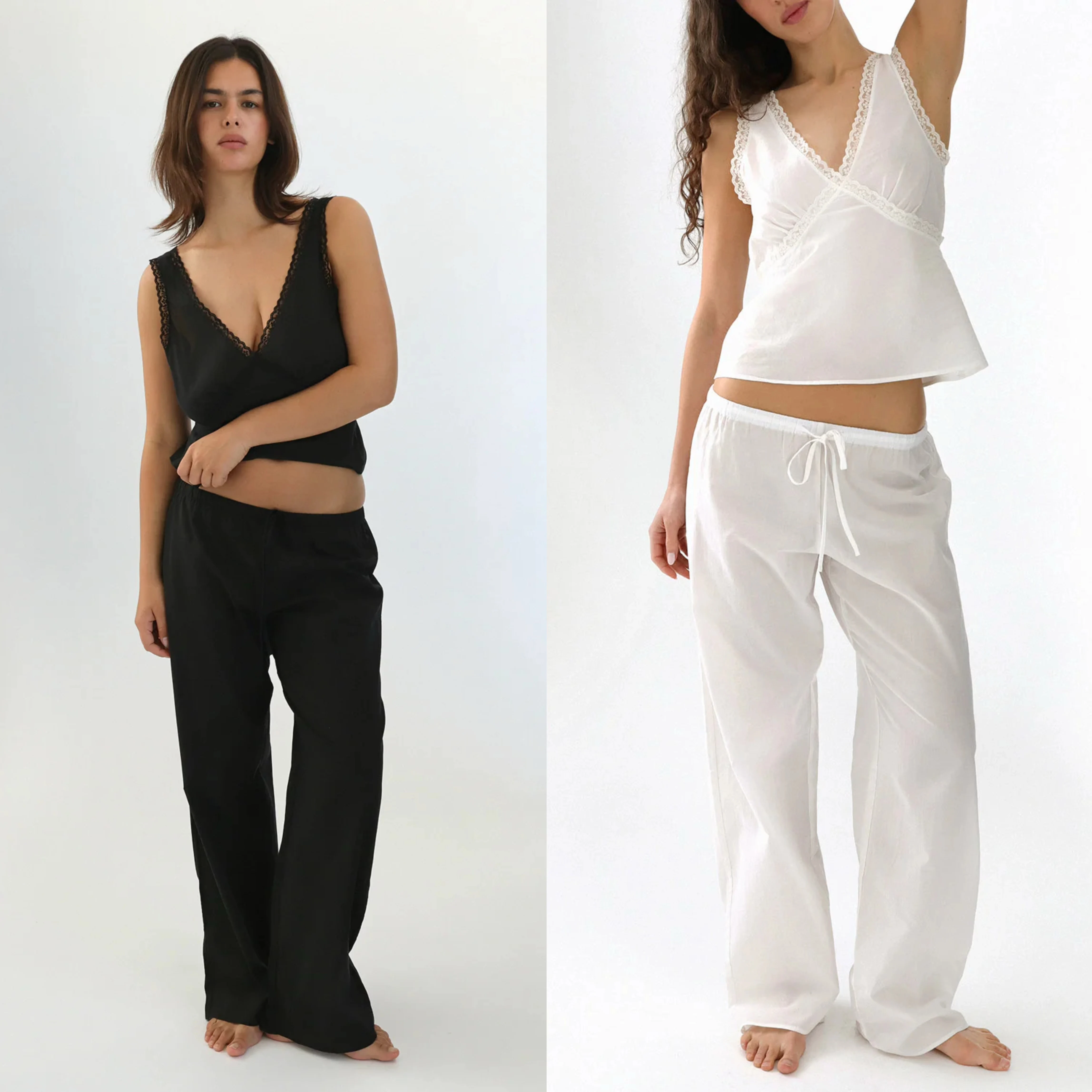 COU Black and White Lace V-Neck Vest Set: Simple and Elegant Straight Leg Pants Set