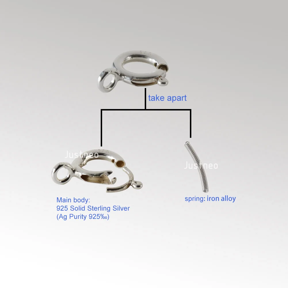 925 Sterling Silver Spring Ring Clasp with Open Jump Ring, 5-8mm Spring Ring Clasps with Open Ring For Jewelry Making Findings