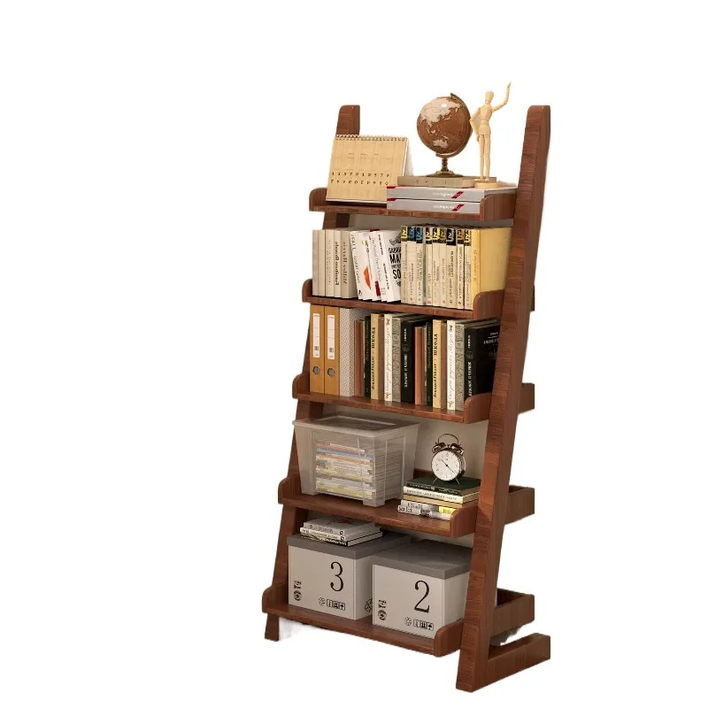 

High-end solid wood bookshelf floor shelf, living room trapezoidal wall storage rack, household bedroom multi-layer bookcase