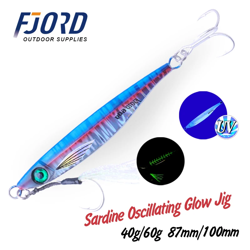 FJORD 40g 60g 80g Metal jig UV Coating Glow Sardine Slider Jigging Shore Casting Sea Fishing Lure Fake Fishing Bait Sinking Lure