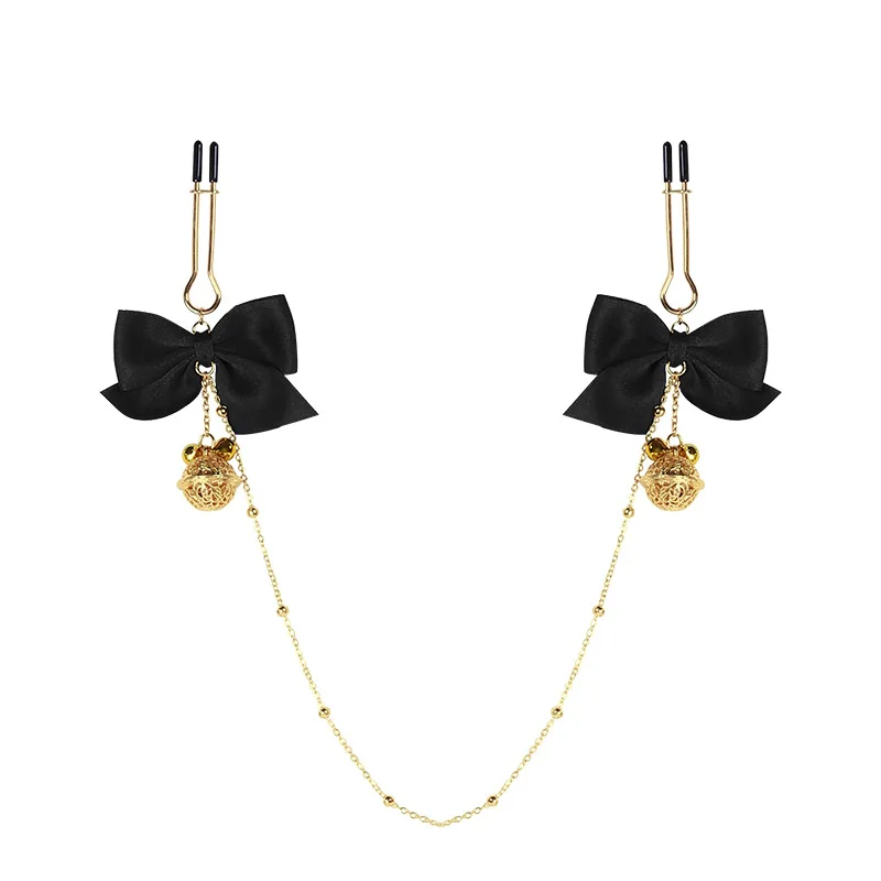 Gold Bells With Metal Chain Nipple Milk Clips Breast Clip Sex Slaves Nipple Clamps Labia Clip Sex Toys Bow Tie Style For Couples
