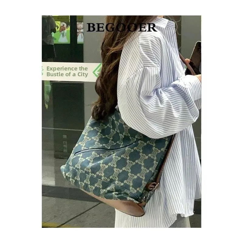 

Large Capaci Retro Commuter Tote Bag Women's Crossbody oulder Bag Printed Canvas Handbag with Zipper Closure