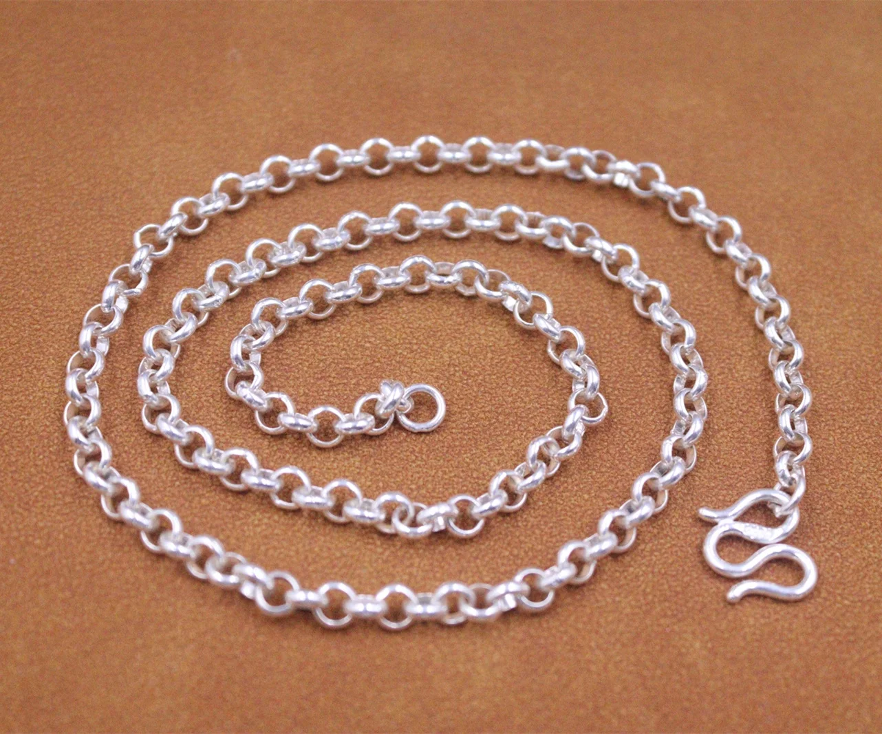 Fine Real S999Sterling Silver Necklace Women Men 4.5mmW Round Cable Link Chain 18inch 15-16g