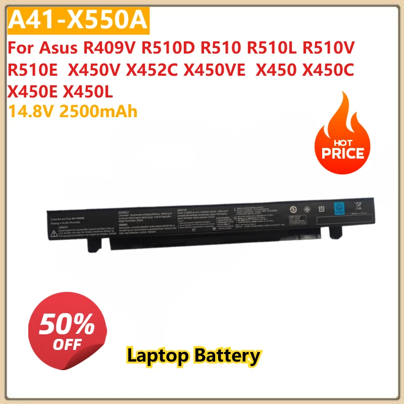 14.8V 2500mAh A41-X550A Laptop Battery For Asus R409V R510D R510 R510L R510V R510E  X450V X452C X450VE  X450 X450C X450E X450L