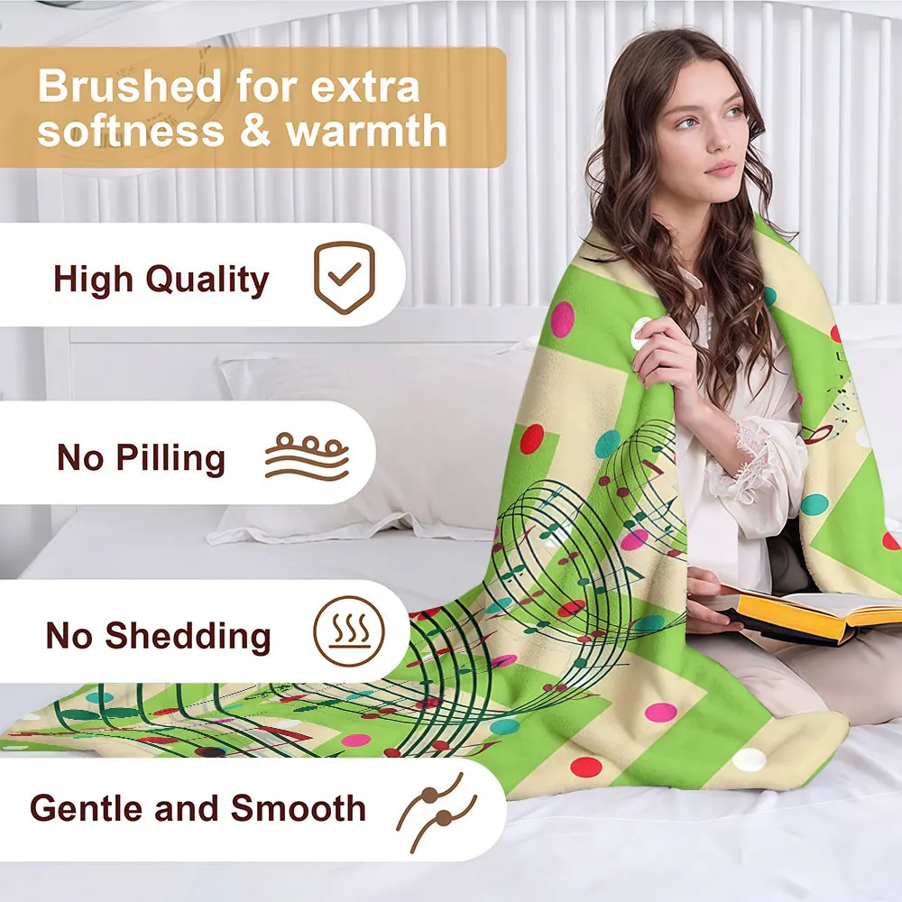 Chevron Music Note Soft Warm Flannel Blanket Lightweight Cozy Christmas Halloween Home Decor Room