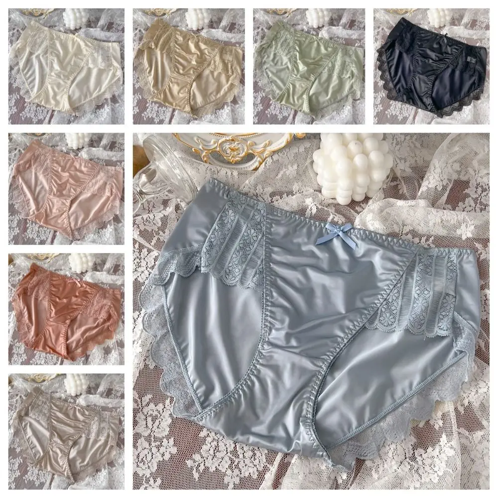 ملابس داخلية خفيفة الوزن من الحرير الجليدي قابلة للتنفس، سراويل داخلية مثيرة ناعمة وناعمة مطرزة بفيونكة من الساتان، ملابس داخلية نسائية #2