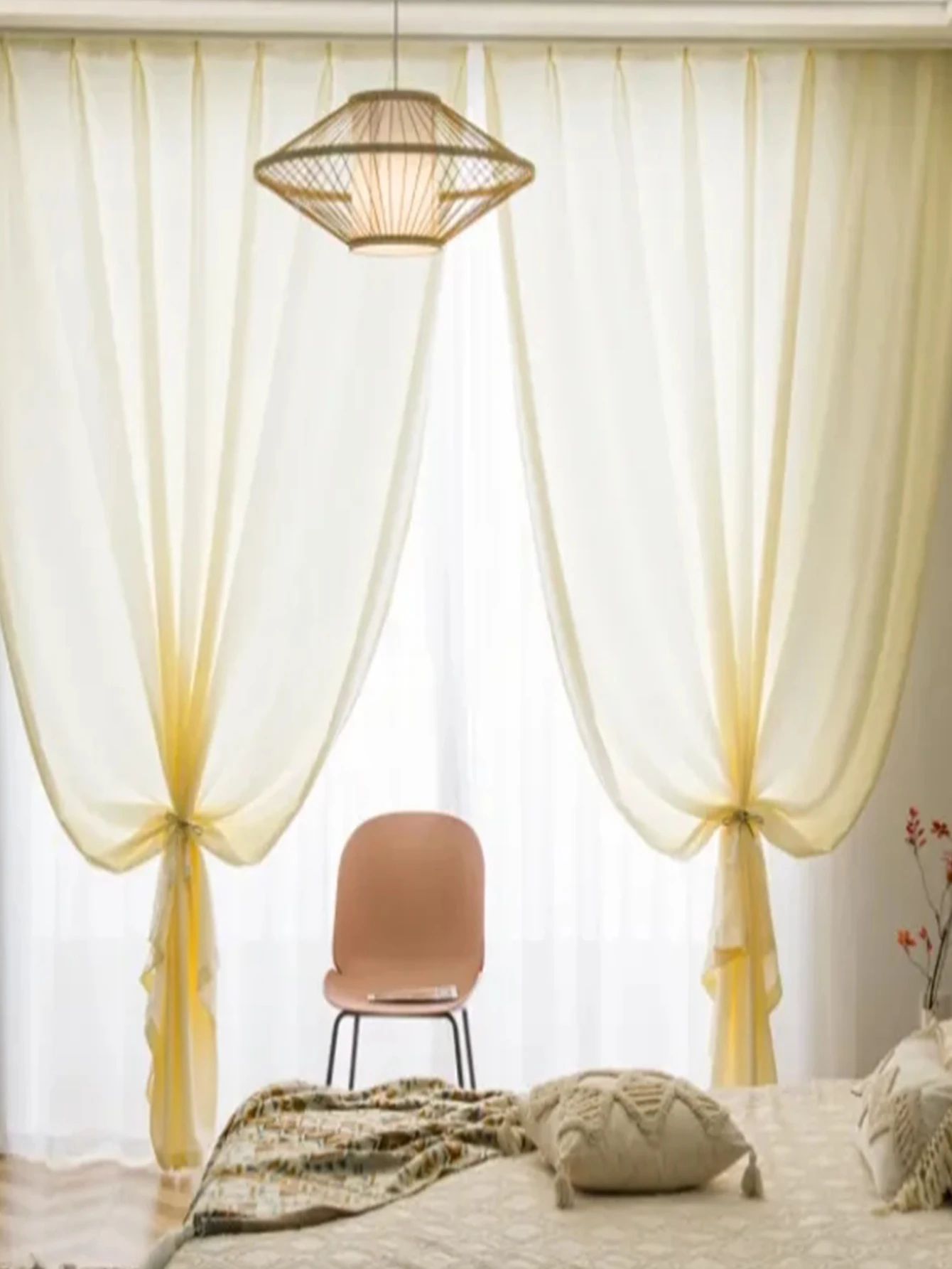 Screen Curtains Dreamy Curtains Yellow Screen Curtains High-End Feeling Bedroom Bay Windows Sun Protection And Heat Insulation