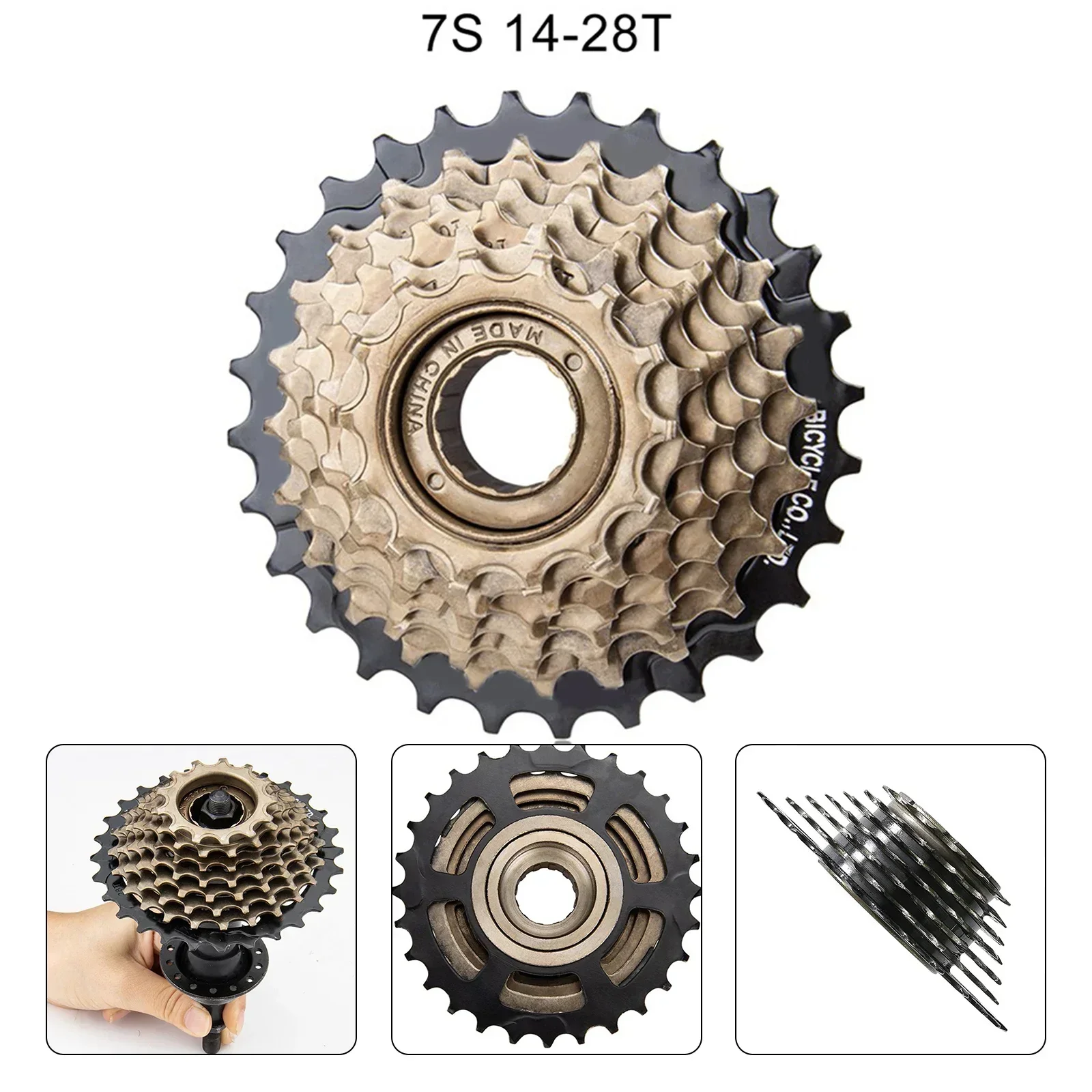 7/21 Speed Bicycle Thread Type Sprocket 14-28T Rotary 41mm Bike Sprocket Cogs Full Steel Design Replacement Accessories