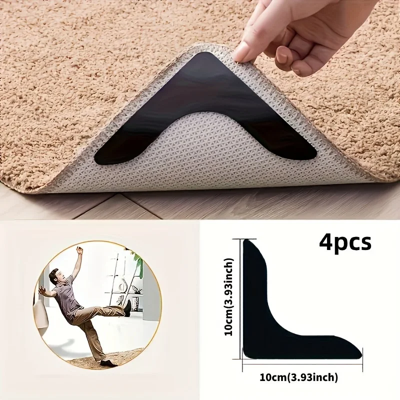 4PCS Adhesive-Free Non-Slip Mat Stickers, Traceless Physical Adsorption Anti-Slip Pads for Floors, Carpet & Mat Fixers