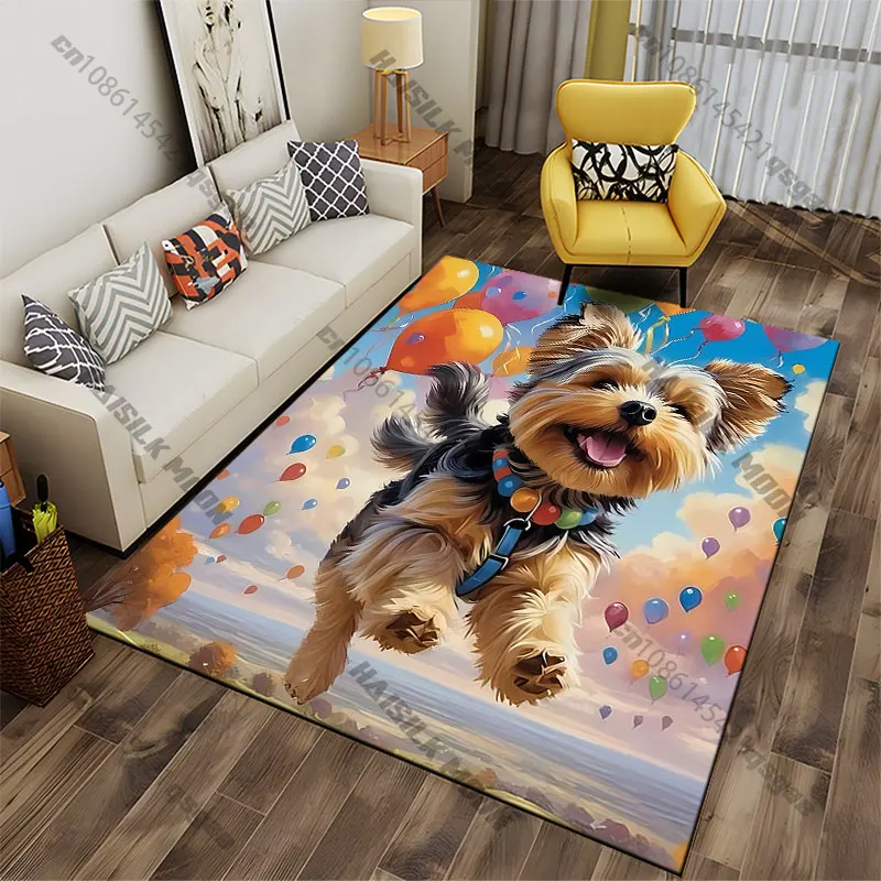 Joyful dog with colorful balloons carpet Yoga living room room decor children's crawling mat doormat area rug games mat