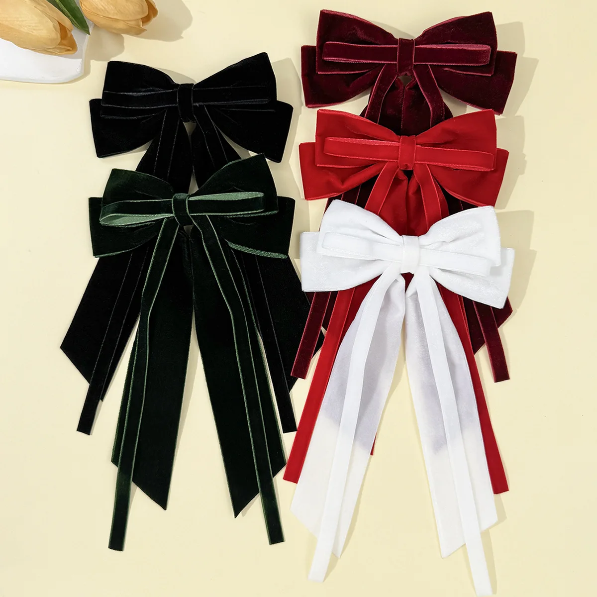 

20 PCS/Lot, 5.5" Women Girls Velvet Bow Hair Clips For Christmas Headwear Long Tassel Hairpins Ponytail Clip