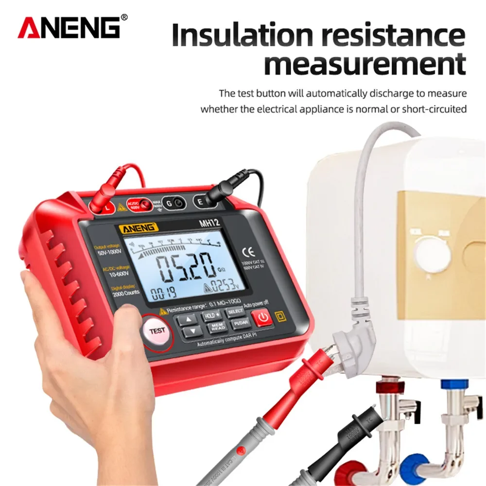 Aneng Mh12 Isolatie Aarde Weerstand Tester Digitale Meter Ohm Ac Dc Spanningstester Lcd Megohmmeter Voltmeter Tool