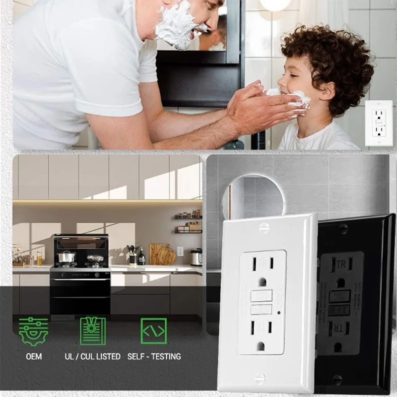 GFCI Outlet 15 Amp, Self-Test GFI Electrical Outlet, Tamper GFCI Receptacle with Wall Plate White-A27I