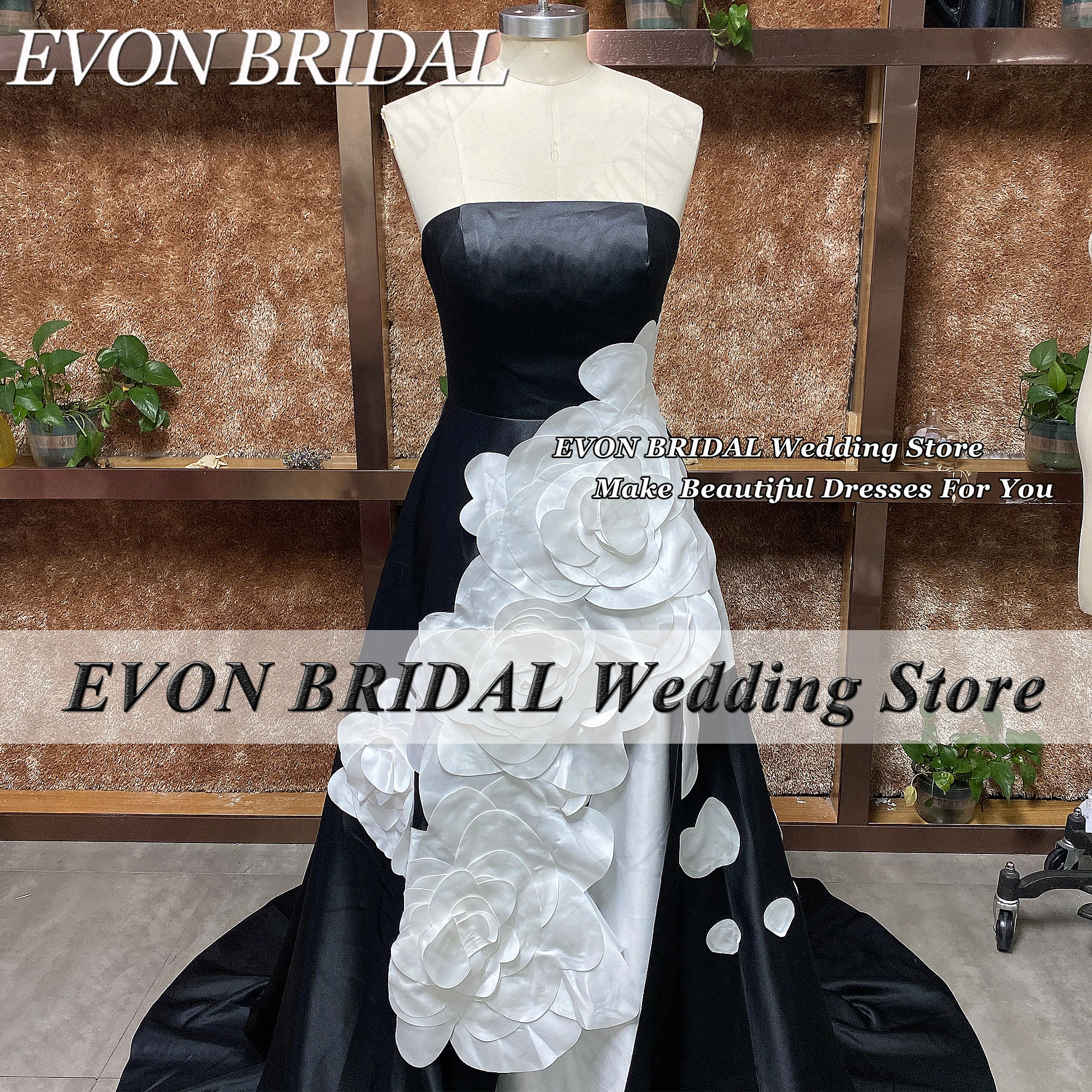 EVON-vestidos de novia blancos y negros para mujer, ropa de noche elegante con flores de lujo, línea A, 2024 vestido de noche en blanco y negro 2024 flores de lujo una falda de color de celebridades vestidos elegantes