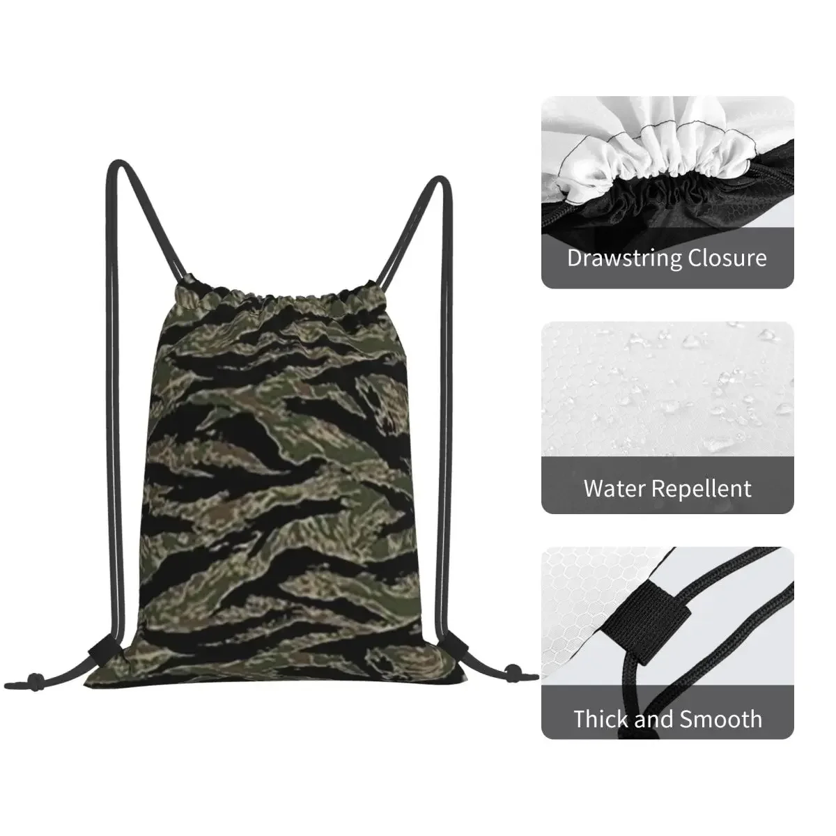 Tiger Stripe Camouflage Military Camo Backpacks Casual Drawstring Bundle Pocket Storage Bag Book Bags for Travel Students