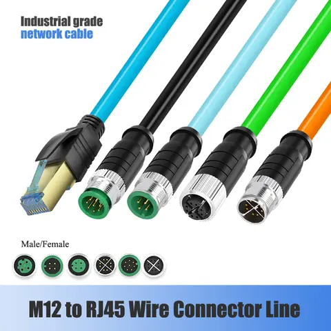 M12 4Pin 8Pin A/D/X Code to RJ45 Connector Cable CAT6 Ethernet Wire Industrial Camera High Flexible Shielded Twisted Pair Line
