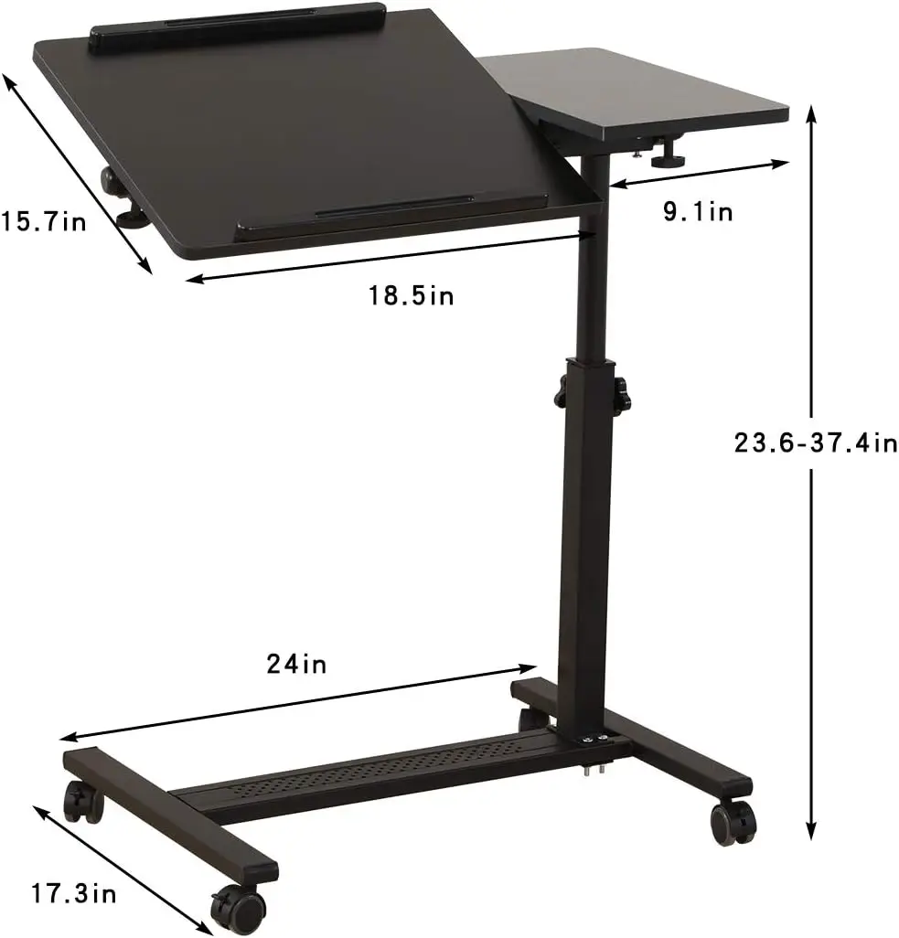 

Over Bed Table with Wheels Adjustable | Rolling Laptop Table Overbed Desk Hospital Tray Sofa Chair Side (Black)