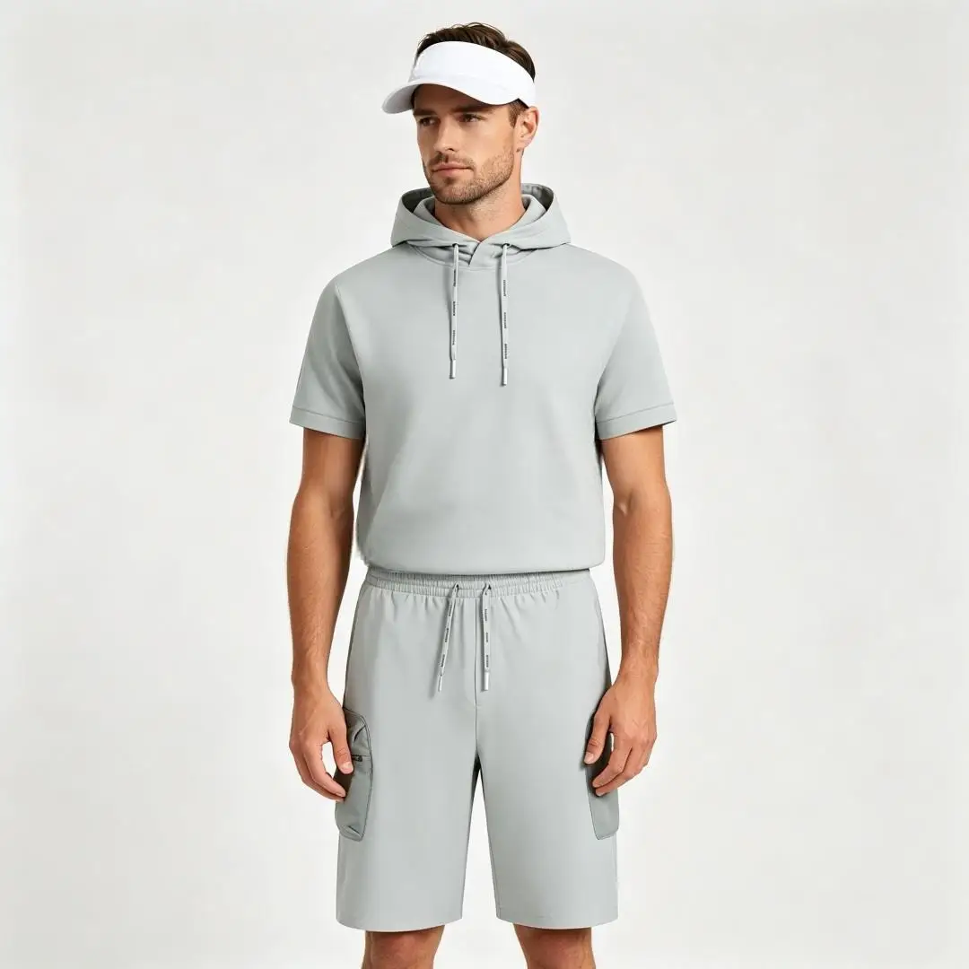 2026 Summer Men Golf Outfit High End Outdoor Sport Set Hooded Short Sleeve Thin Quick Dry Shorts Male Casual Sports Suit