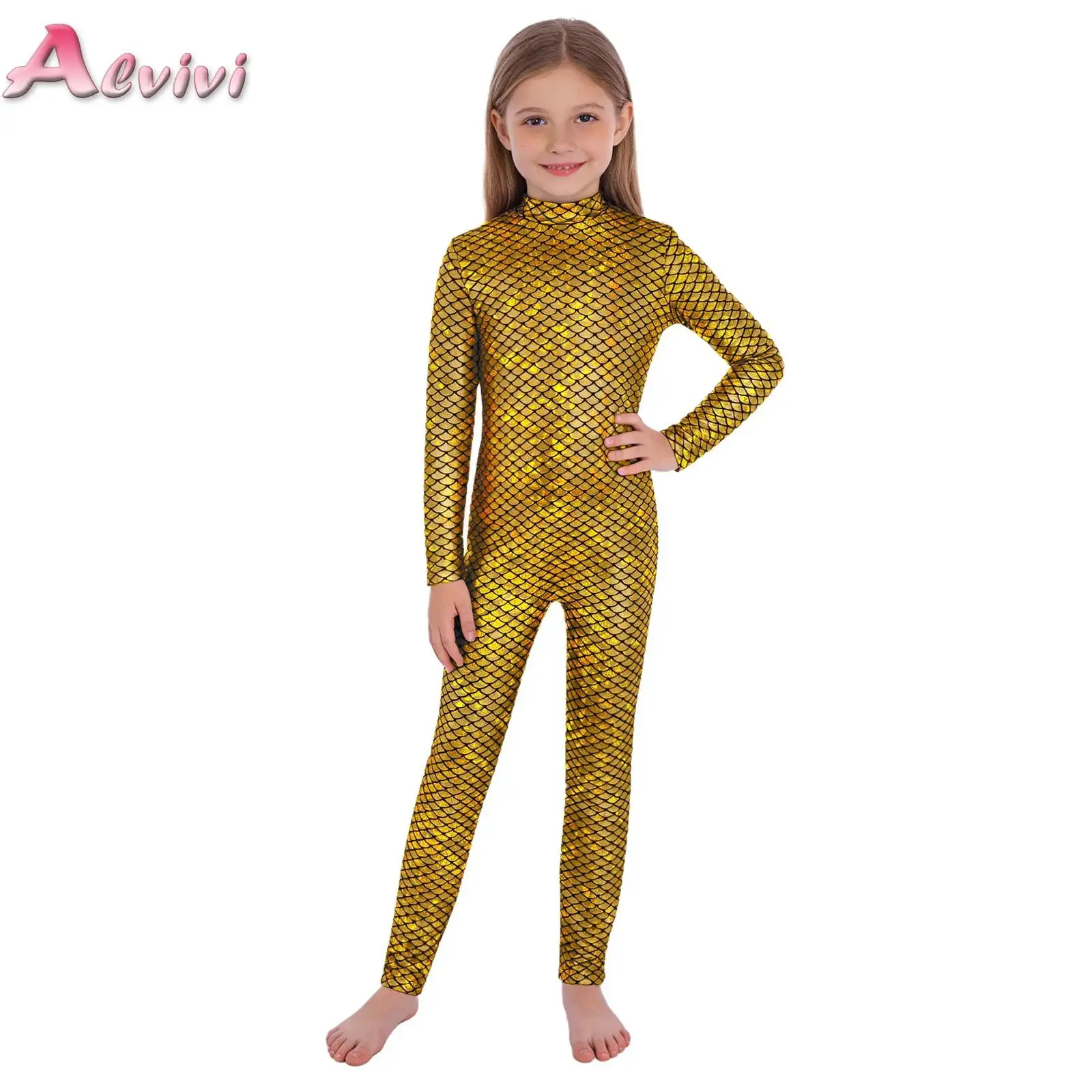 

Детский комбинезон для девочек с металлическим блеском и эффектом рыбьей чешуи, с длинными рукавами, на молнии сзади, для гимнастики, балета, танцев, сценических выступлений