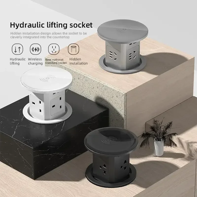 

Lifting Sockt Desk Power Automatic Pop Up Elevator Socket Tower Socket US AU UN Plug Adapter USB Type-c Wireless Charge Hidden