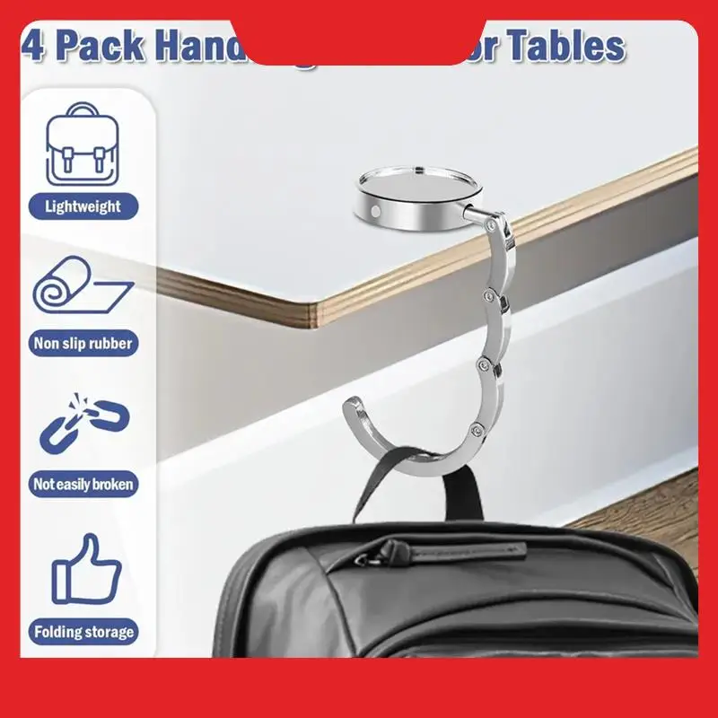 4Pcs Portable Folding Bag Hanger, Practical Folding Bag Hook,Alloy Handbag Table Hook, Multipurpose Purse Key Holder