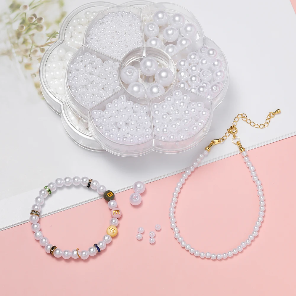 

893pcs/Box 3-12mm ABS Imitation Pearl Beads White Round Spacer Bead Kits for Bracelet Necklace DIY Jewelry Making Accessories