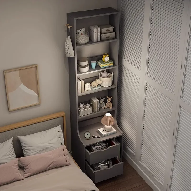 for Simple Modern Bedside Table Heightened Multi-functional Nightstand with Integrated Bookshelf and Small Storage Shelf
